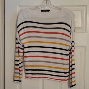 Rainbow 5 Color Block Striped Women Size S  Zesica Sweater Boat Neck 3/4 Sleeves
